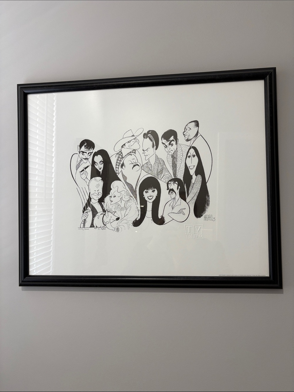 Hirshfeld Framed Black and White TV Caricature Wall Art
